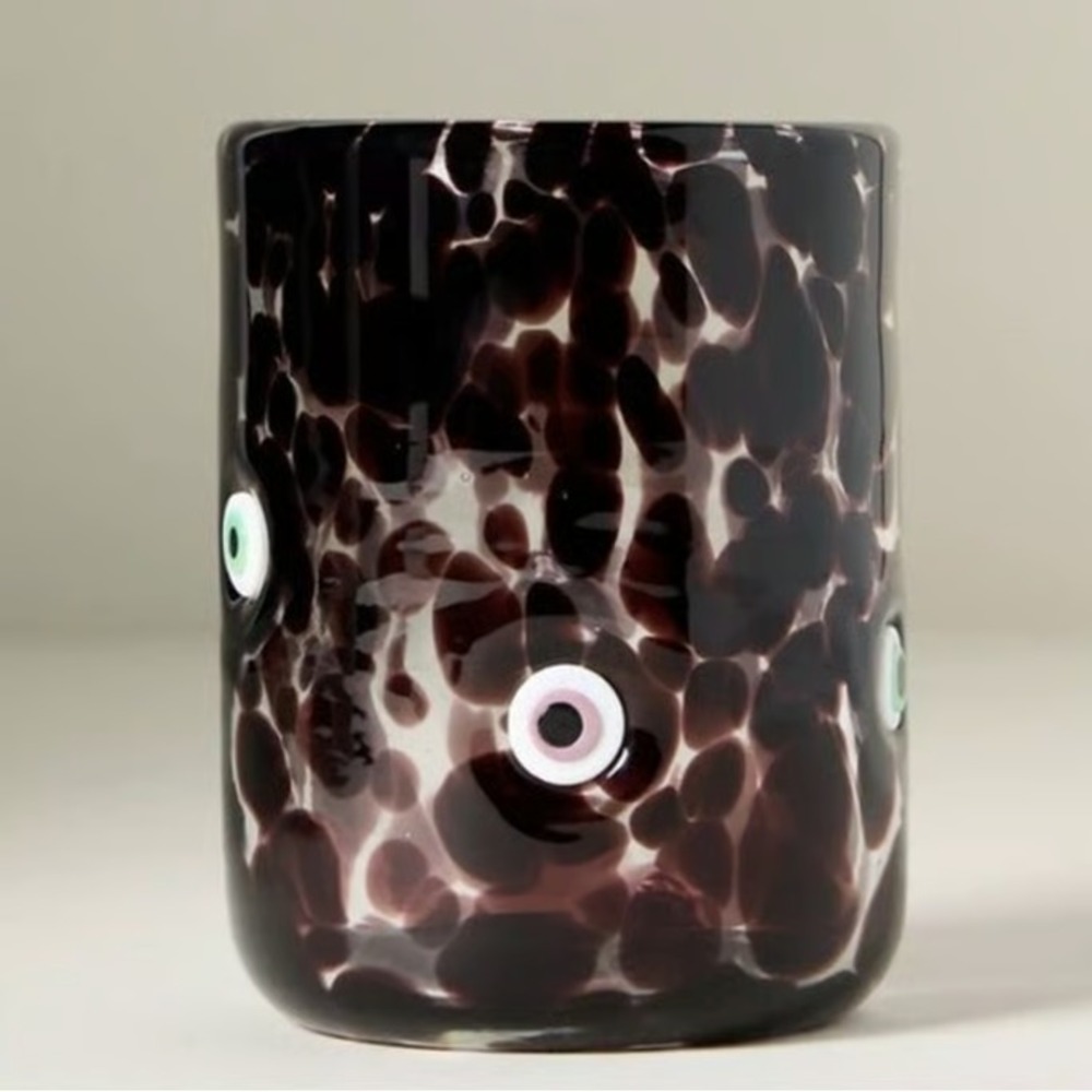 Anthropologie EVIL EYE Mystic Icon Brown Confetti Juice Glass 17oz ~ Halloween